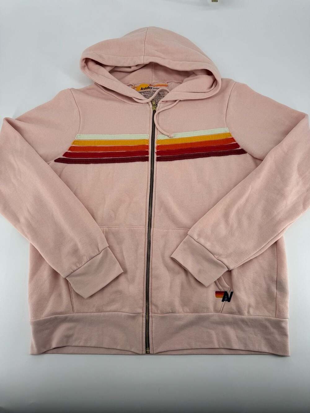 Aviator Nation 5-Stripe Full Zip Hoodie Light Pink Size XL